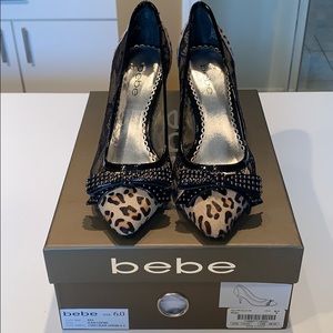 Bebe Rosa Leopard Hair Closed-Toe Heels